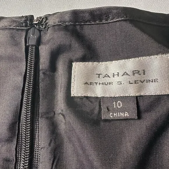 Tahari Arthur Levine Women 10 dress formal sheath black silk poly holiday party - Picture 13 of 16